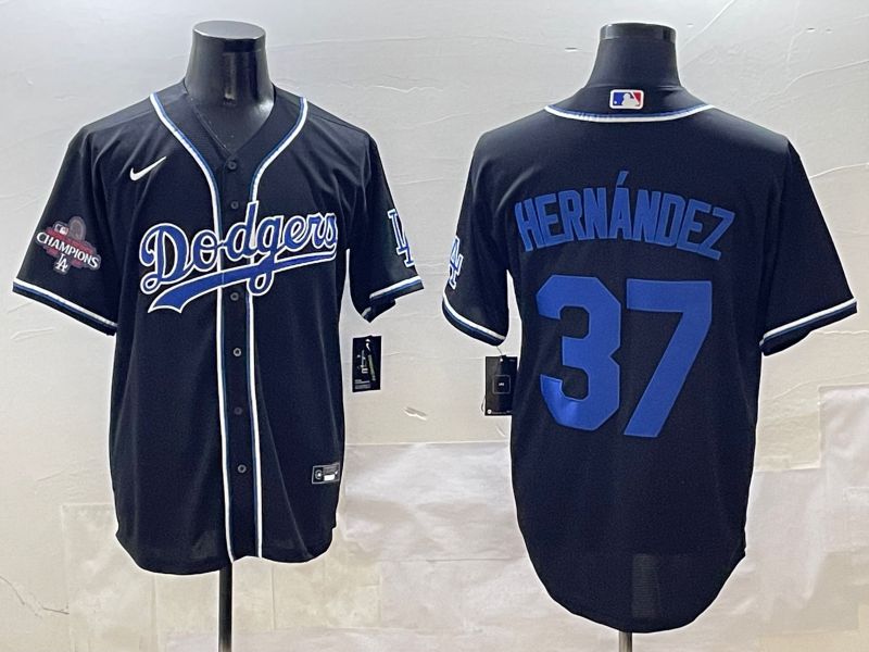 Men Los Angeles Dodgers #37 Hernandez Black blue Three generations Nike 2025 MLB Jersey style 7